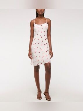 Abercrombie Linen Blend Knee Length Cherry-Print Slip Dress NWT